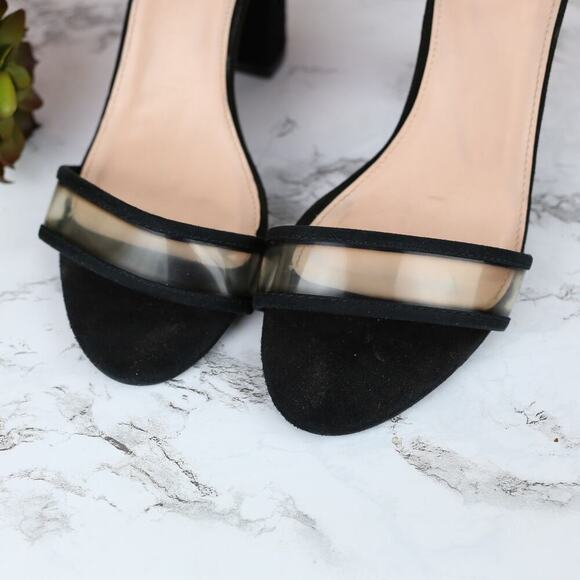 Bershka Black Clear Open Toe Ankle Strap Fashion Strappy Block 3.5" Heel SIZE 38 - Picture 3 of 10